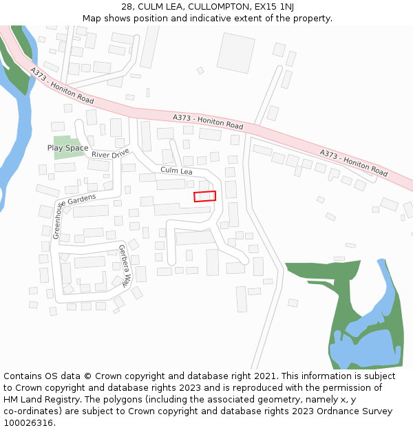 28, CULM LEA, CULLOMPTON, EX15 1NJ: Location map and indicative extent of plot