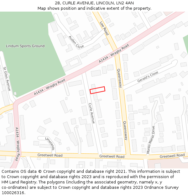 28, CURLE AVENUE, LINCOLN, LN2 4AN: Location map and indicative extent of plot