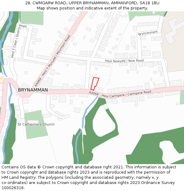 28, CWMGARW ROAD, UPPER BRYNAMMAN, AMMANFORD, SA18 1BU: Location map and indicative extent of plot