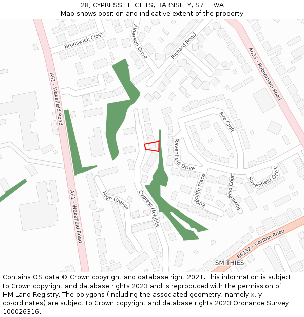 28, CYPRESS HEIGHTS, BARNSLEY, S71 1WA: Location map and indicative extent of plot