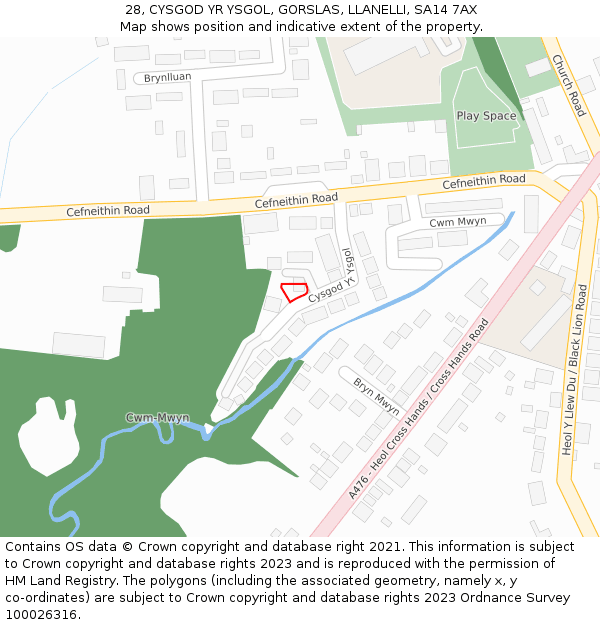 28, CYSGOD YR YSGOL, GORSLAS, LLANELLI, SA14 7AX: Location map and indicative extent of plot