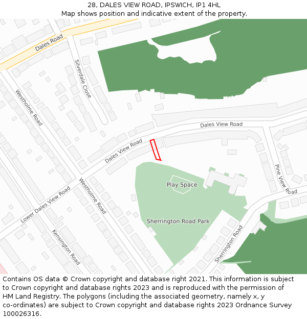 28, DALES VIEW ROAD, IPSWICH, IP1 4HL: Location map and indicative extent of plot