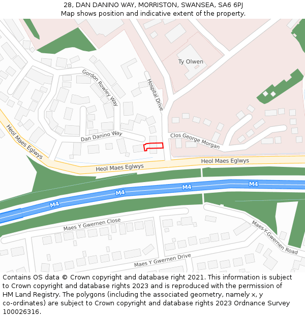 28, DAN DANINO WAY, MORRISTON, SWANSEA, SA6 6PJ: Location map and indicative extent of plot