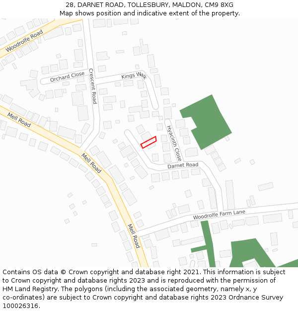 28, DARNET ROAD, TOLLESBURY, MALDON, CM9 8XG: Location map and indicative extent of plot