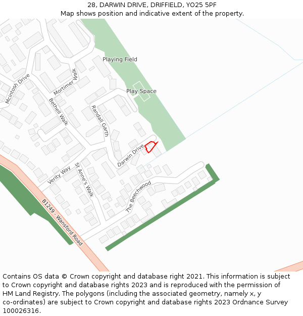 28, DARWIN DRIVE, DRIFFIELD, YO25 5PF: Location map and indicative extent of plot