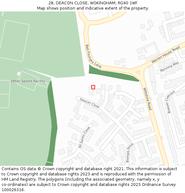 28, DEACON CLOSE, WOKINGHAM, RG40 1WF: Location map and indicative extent of plot