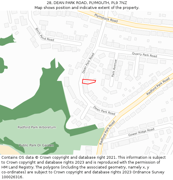 28, DEAN PARK ROAD, PLYMOUTH, PL9 7NZ: Location map and indicative extent of plot