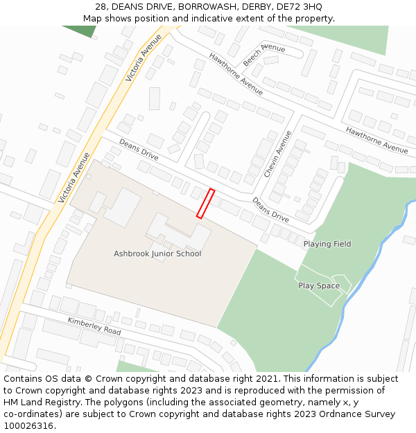 28, DEANS DRIVE, BORROWASH, DERBY, DE72 3HQ: Location map and indicative extent of plot