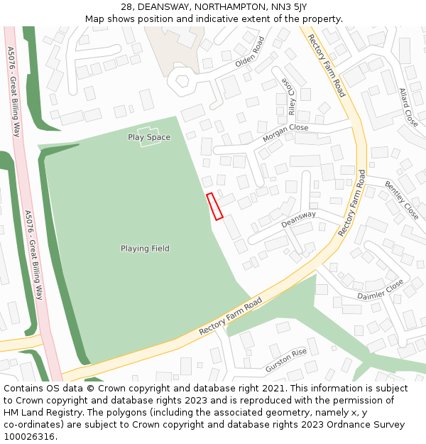 28, DEANSWAY, NORTHAMPTON, NN3 5JY: Location map and indicative extent of plot