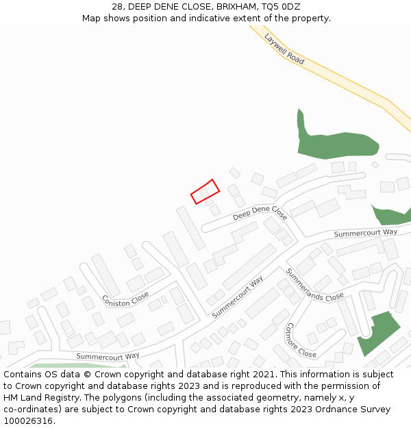 28, DEEP DENE CLOSE, BRIXHAM, TQ5 0DZ: Location map and indicative extent of plot