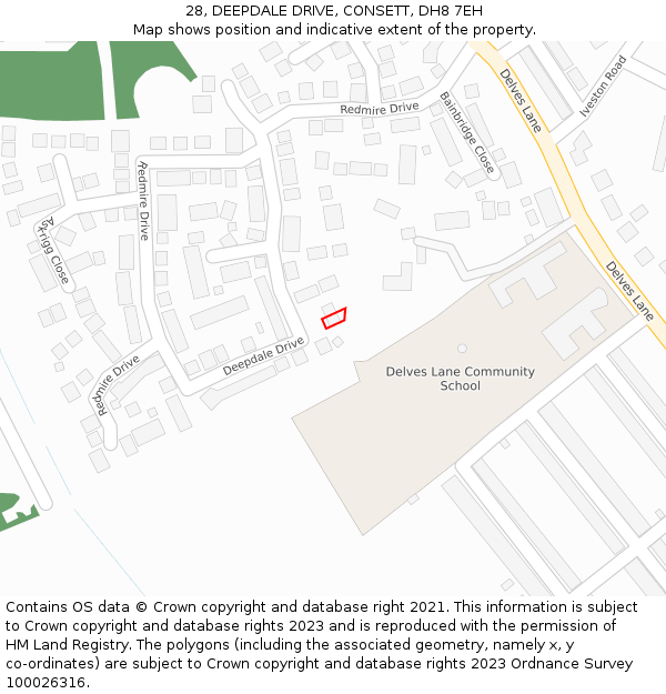 28, DEEPDALE DRIVE, CONSETT, DH8 7EH: Location map and indicative extent of plot