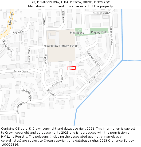 28, DENTONS WAY, HIBALDSTOW, BRIGG, DN20 9QG: Location map and indicative extent of plot