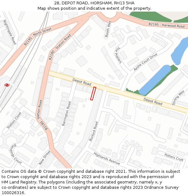 28, DEPOT ROAD, HORSHAM, RH13 5HA: Location map and indicative extent of plot