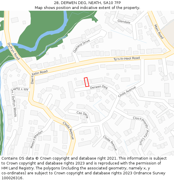 28, DERWEN DEG, NEATH, SA10 7FP: Location map and indicative extent of plot
