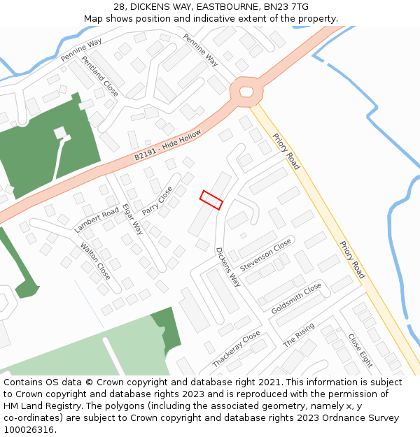 28, DICKENS WAY, EASTBOURNE, BN23 7TG: Location map and indicative extent of plot