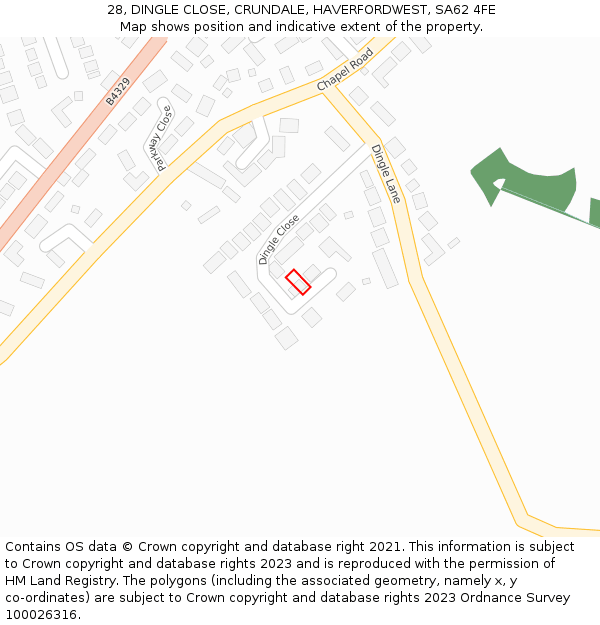 28, DINGLE CLOSE, CRUNDALE, HAVERFORDWEST, SA62 4FE: Location map and indicative extent of plot