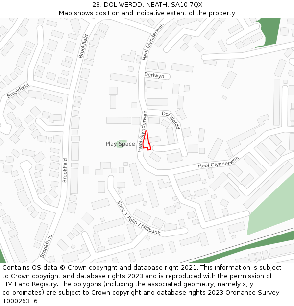 28, DOL WERDD, NEATH, SA10 7QX: Location map and indicative extent of plot