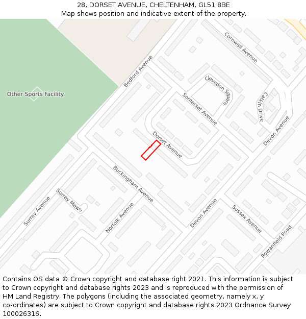 28, DORSET AVENUE, CHELTENHAM, GL51 8BE: Location map and indicative extent of plot