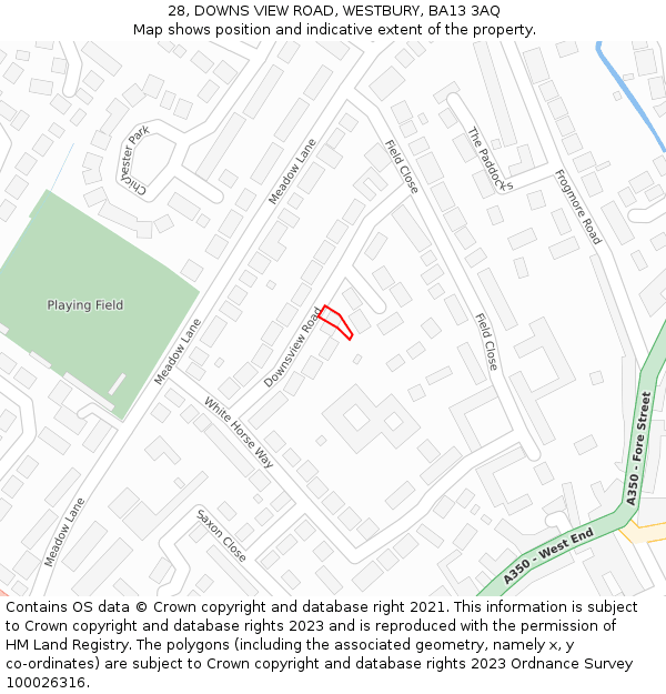 28, DOWNS VIEW ROAD, WESTBURY, BA13 3AQ: Location map and indicative extent of plot