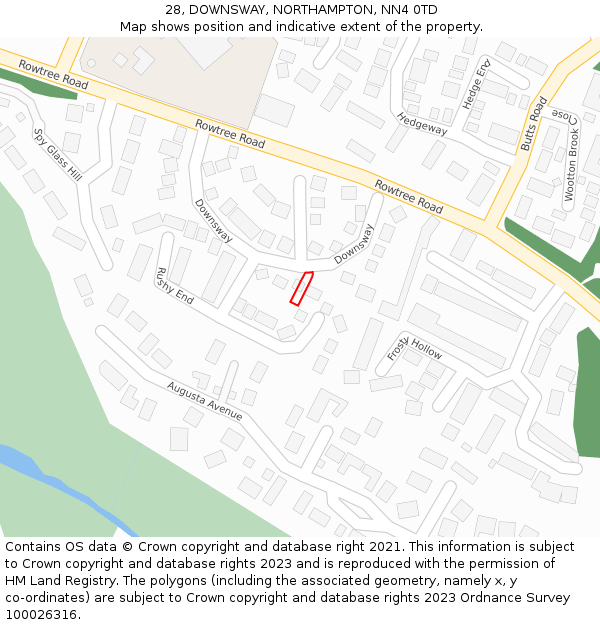 28, DOWNSWAY, NORTHAMPTON, NN4 0TD: Location map and indicative extent of plot