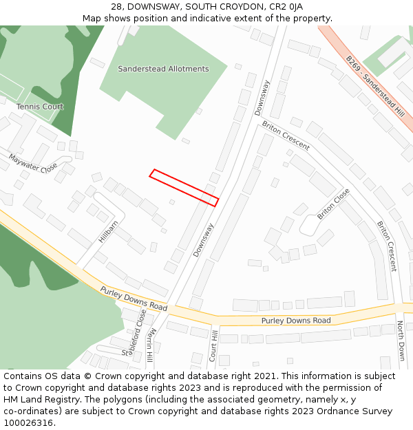 28, DOWNSWAY, SOUTH CROYDON, CR2 0JA: Location map and indicative extent of plot