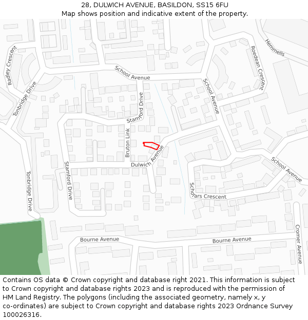 28, DULWICH AVENUE, BASILDON, SS15 6FU: Location map and indicative extent of plot