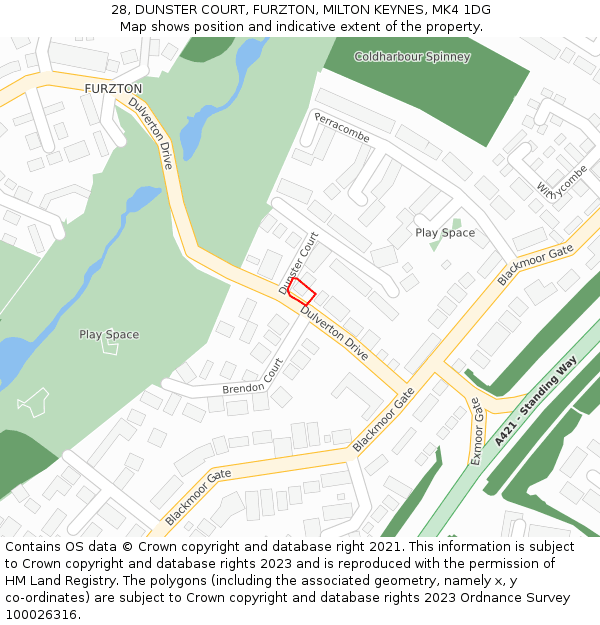 28, DUNSTER COURT, FURZTON, MILTON KEYNES, MK4 1DG: Location map and indicative extent of plot