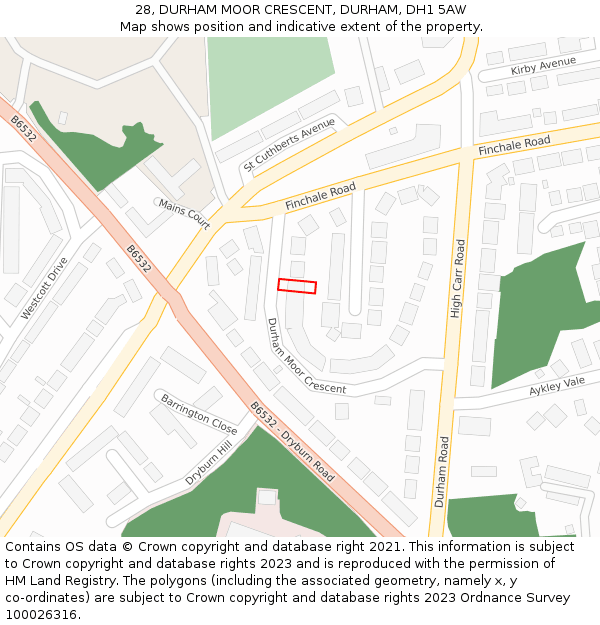 28, DURHAM MOOR CRESCENT, DURHAM, DH1 5AW: Location map and indicative extent of plot