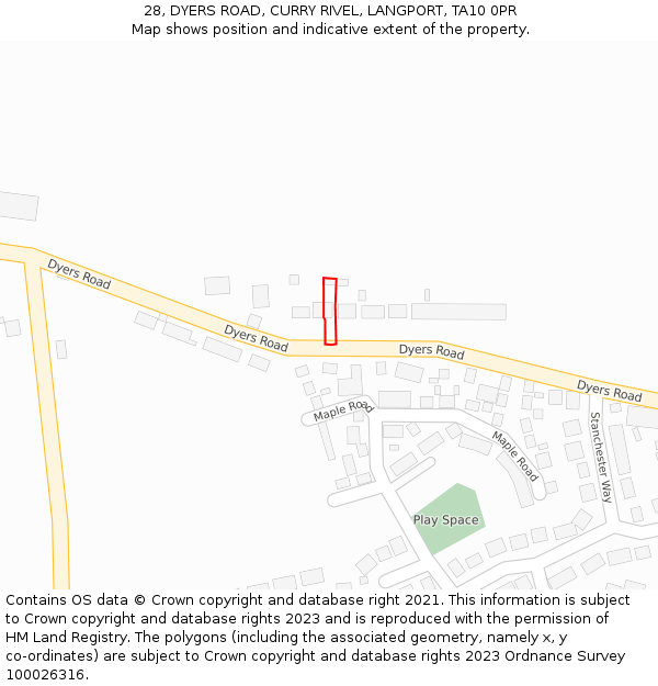 28, DYERS ROAD, CURRY RIVEL, LANGPORT, TA10 0PR: Location map and indicative extent of plot