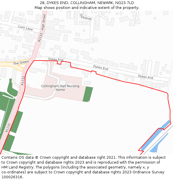 28, DYKES END, COLLINGHAM, NEWARK, NG23 7LD: Location map and indicative extent of plot