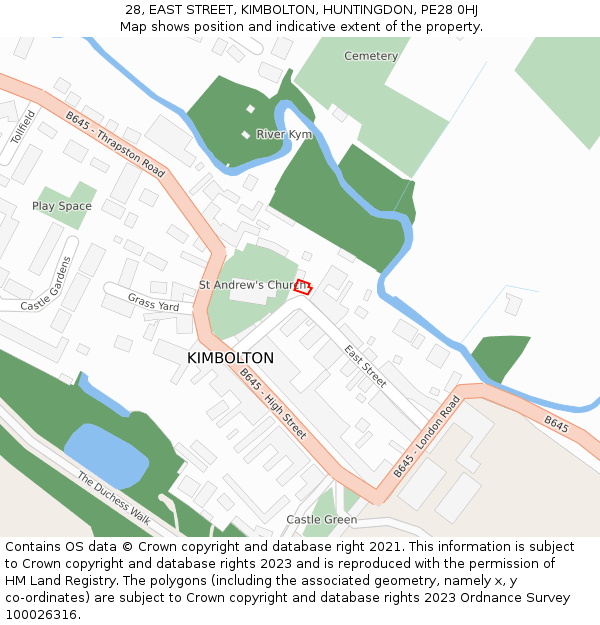 28, EAST STREET, KIMBOLTON, HUNTINGDON, PE28 0HJ: Location map and indicative extent of plot