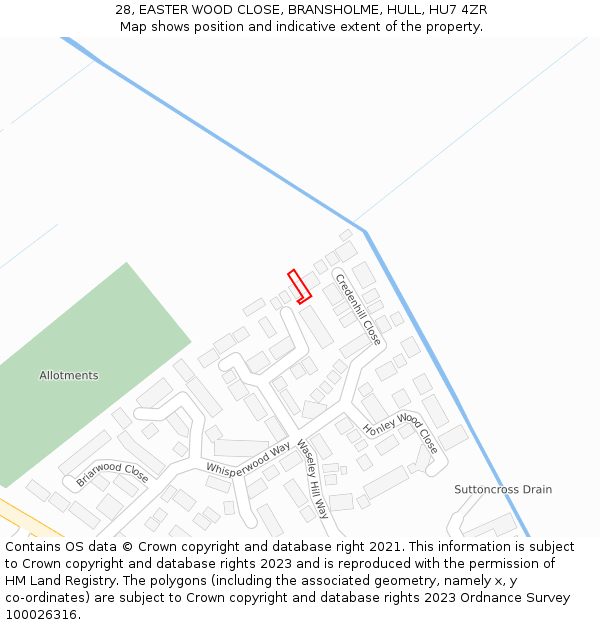 28, EASTER WOOD CLOSE, BRANSHOLME, HULL, HU7 4ZR: Location map and indicative extent of plot