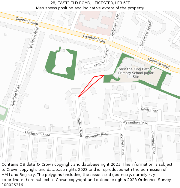 28, EASTFIELD ROAD, LEICESTER, LE3 6FE: Location map and indicative extent of plot