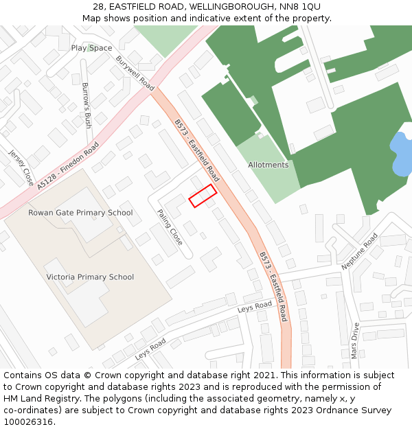 28, EASTFIELD ROAD, WELLINGBOROUGH, NN8 1QU: Location map and indicative extent of plot