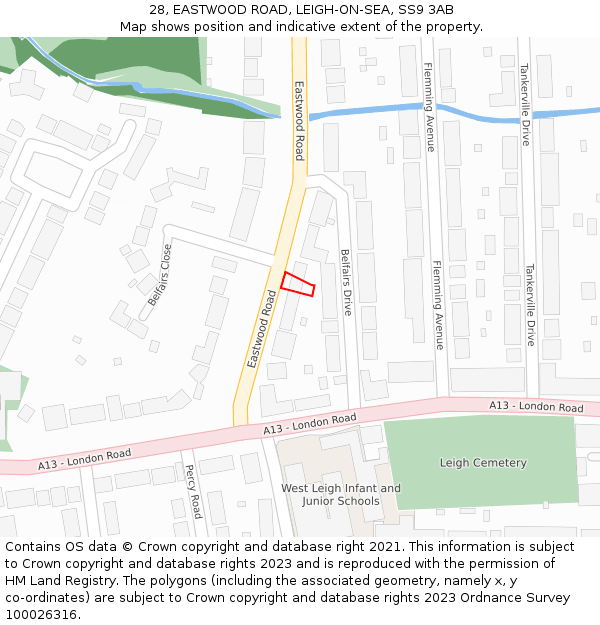 28, EASTWOOD ROAD, LEIGH-ON-SEA, SS9 3AB: Location map and indicative extent of plot