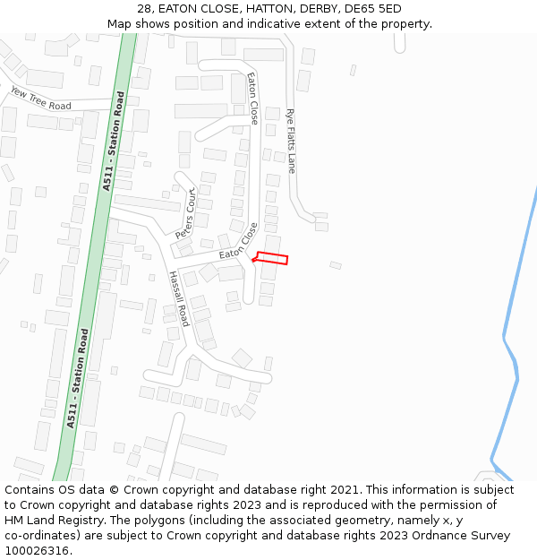 28, EATON CLOSE, HATTON, DERBY, DE65 5ED: Location map and indicative extent of plot