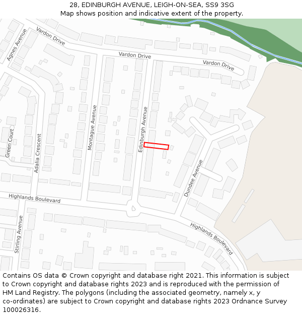 28, EDINBURGH AVENUE, LEIGH-ON-SEA, SS9 3SG: Location map and indicative extent of plot