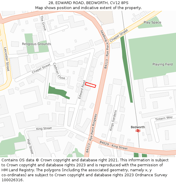 28, EDWARD ROAD, BEDWORTH, CV12 8PS: Location map and indicative extent of plot