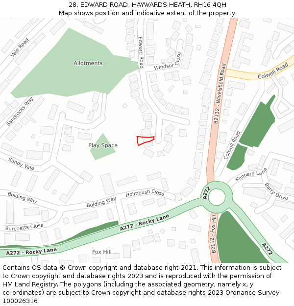 28, EDWARD ROAD, HAYWARDS HEATH, RH16 4QH: Location map and indicative extent of plot