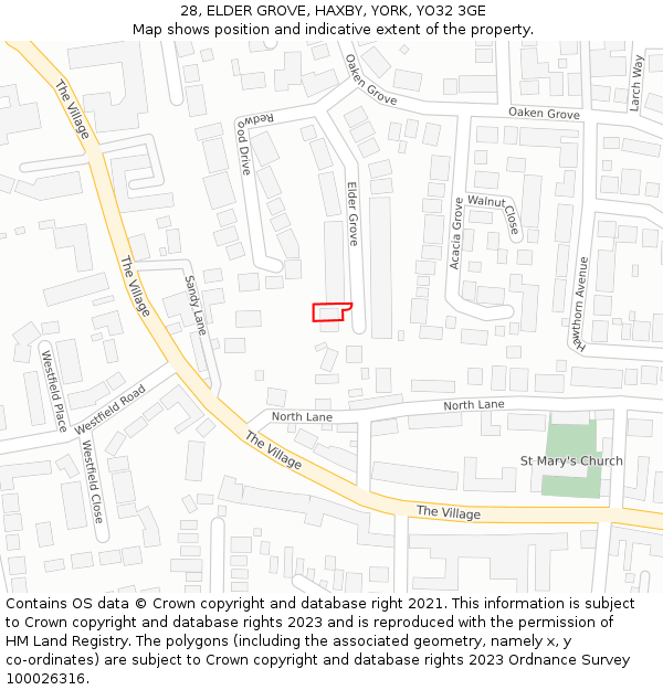 28, ELDER GROVE, HAXBY, YORK, YO32 3GE: Location map and indicative extent of plot