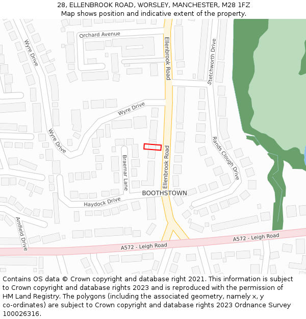 28, ELLENBROOK ROAD, WORSLEY, MANCHESTER, M28 1FZ: Location map and indicative extent of plot