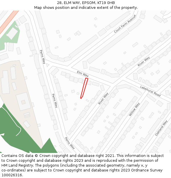 28, ELM WAY, EPSOM, KT19 0HB: Location map and indicative extent of plot