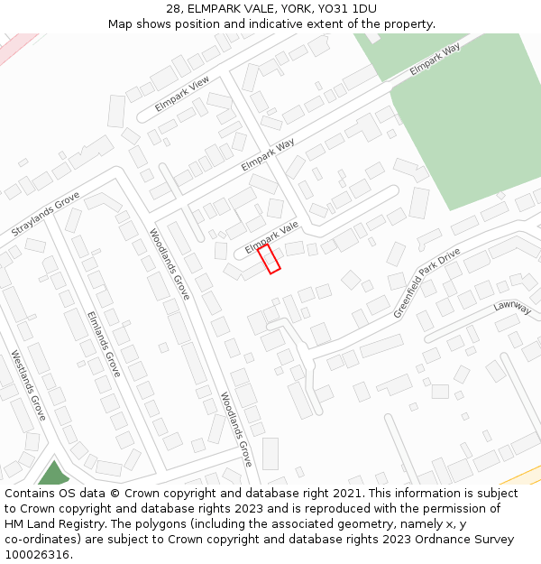 28, ELMPARK VALE, YORK, YO31 1DU: Location map and indicative extent of plot