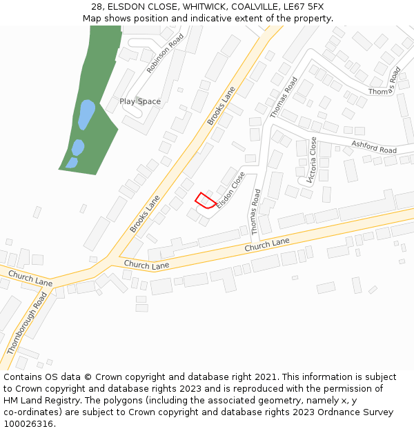28, ELSDON CLOSE, WHITWICK, COALVILLE, LE67 5FX: Location map and indicative extent of plot