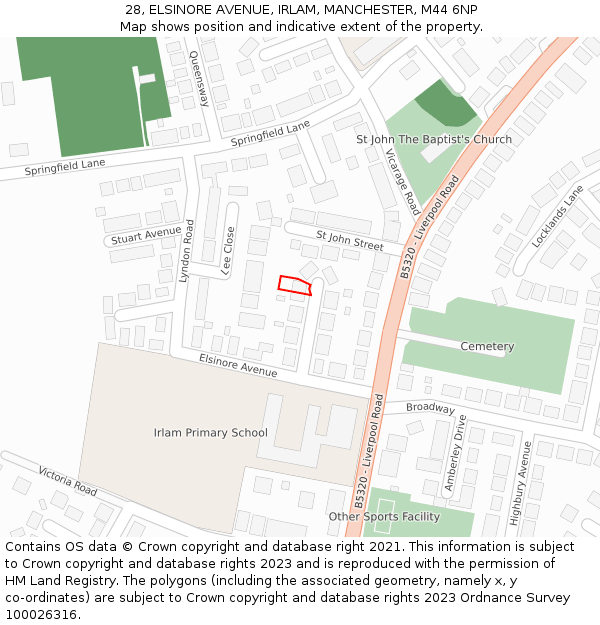 28, ELSINORE AVENUE, IRLAM, MANCHESTER, M44 6NP: Location map and indicative extent of plot