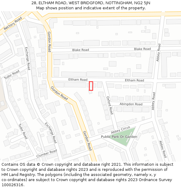 28, ELTHAM ROAD, WEST BRIDGFORD, NOTTINGHAM, NG2 5JN: Location map and indicative extent of plot