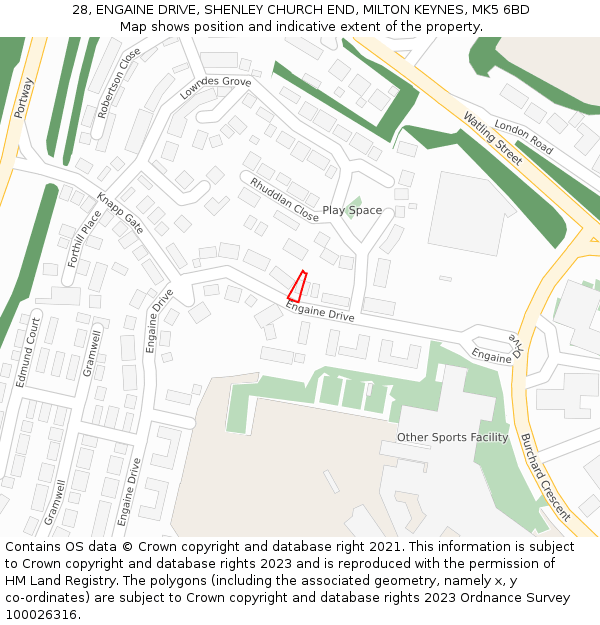 28, ENGAINE DRIVE, SHENLEY CHURCH END, MILTON KEYNES, MK5 6BD: Location map and indicative extent of plot