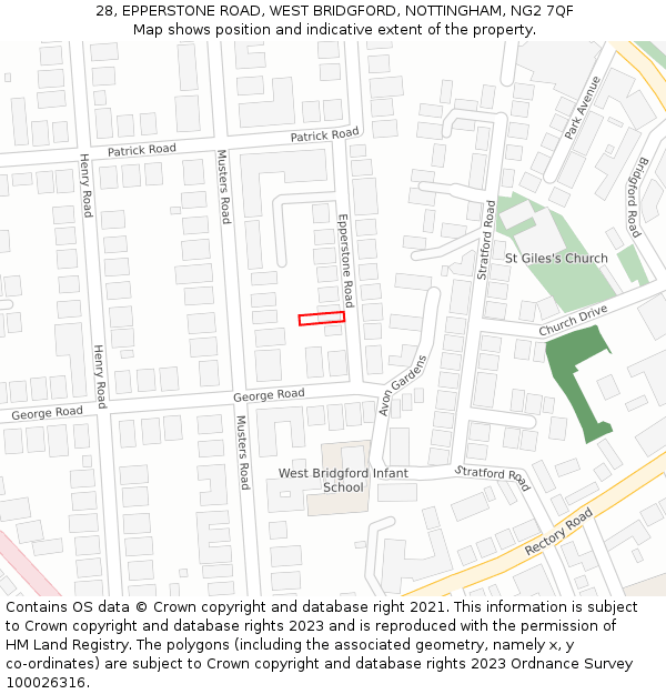 28, EPPERSTONE ROAD, WEST BRIDGFORD, NOTTINGHAM, NG2 7QF: Location map and indicative extent of plot