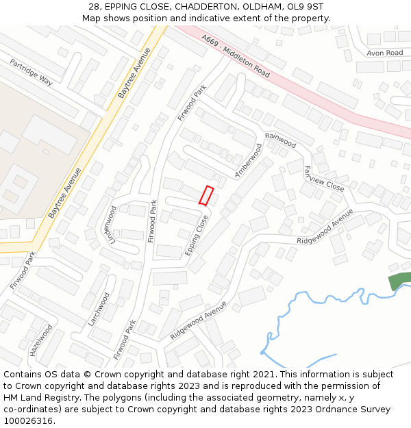 28, EPPING CLOSE, CHADDERTON, OLDHAM, OL9 9ST: Location map and indicative extent of plot