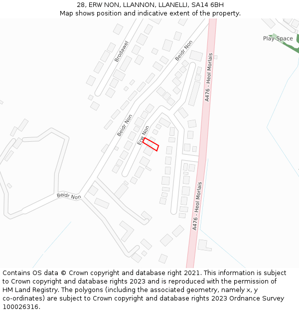 28, ERW NON, LLANNON, LLANELLI, SA14 6BH: Location map and indicative extent of plot